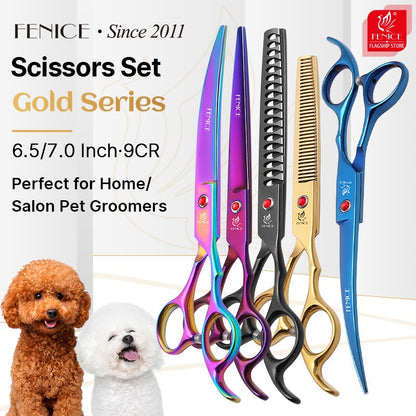 Conjunto de tesouras de tosa Fenice novo design colorido 7.0 polegadas tesouras retas de desbaste curvadas