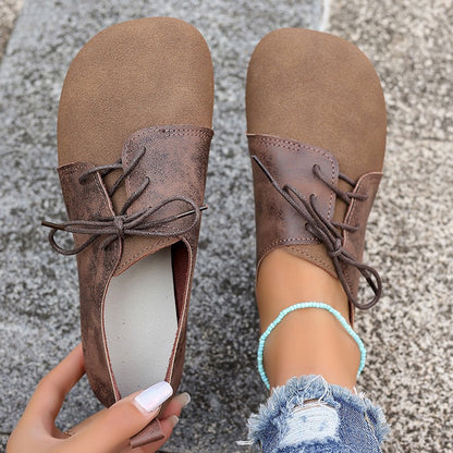 Round Toe Faux Suede Flats Shoes Women Spring Autumn Concise Lace Up Flat Heel Shoes Woman Plus Size Non Slip Casual Shoes Lady