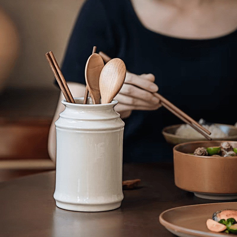 Japanese-Style Ceramic Utensil Holder - Multi-Purpose Kitchen Storage Jar for Chopsticks & Cutlery, Modern Dining Organizer