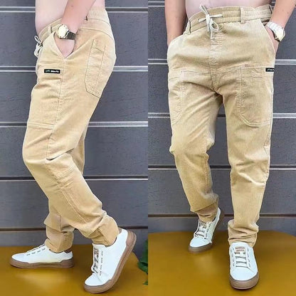 Calças Casuais Masculinas de Veludo Cotelê para Escritório Outono Inverno Negócios Calças Masculinas Algodão Harajuku Moda Poliéster Original Quente Clássico