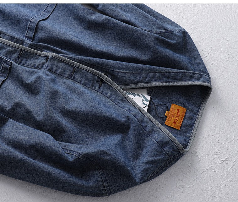 Amekaji Japan Retro Heavy Washing Workwear Clothes 100% Cotton Denim Jacket Men's Trendy Cardigan Top Taoist Robe Men's Jacket
