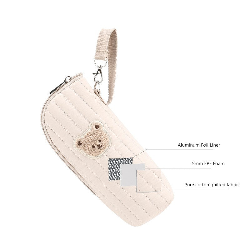 Cute Bear Design Baby Bottle Tote Bag with Aluminum Foil Insulation Bags Water Bottle Thermal Storage Pouch with Stroller Hook