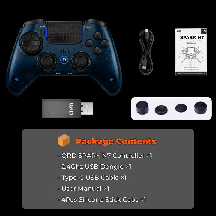QRD Spark N7 2.4Ghz Wireless Controller for PS4/PS3/PC Direct Connect Hall Effect Vibration Effect Gamepad For PS5 Via Converter
