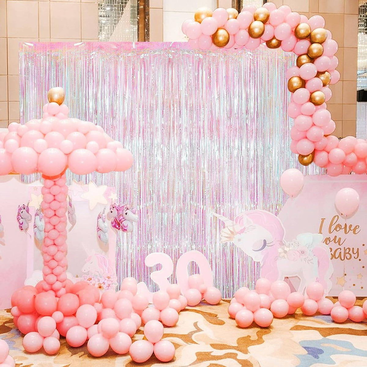 Metallic Tinsel Foil Fringe Curtains Photo Backdrop Glitter Streamers Foil Fringe Backdrop Curtain for Xmas Wedding Background