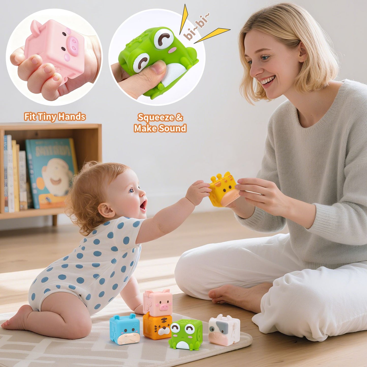 Brinquedos de blocos de montar de silicone macio para bebês Cubo 3D de animais brinquedos de empilhar Brinquedos sensoriais educativos Montessori para bebês Brinquedos de banho