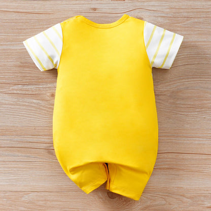 IURNXB Newborn Baby Romper Summer Cat Printed Short Sleeve Stripe Jumpsuit Infant One Piece Outfit for Boys Girls Unisex 0-18M