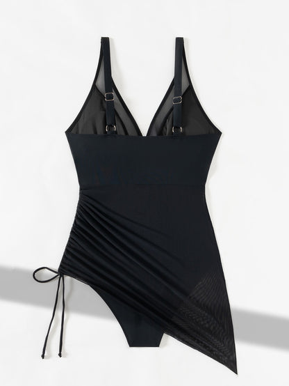 Vigoashely 2025 Solid Mesh Patchwork Swimwear Women Sexy Push Up One Piece Swimsuit Monokini Lady Brazilian Beach Bathing Suit