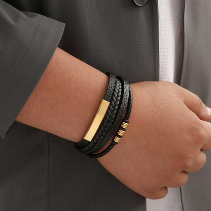 Pulseira de Couro Masculina Punk com Fecho Magnético de Aço Inoxidável Trançado em Camadas Envoltório de Couro Pulseiras Presente Joias Masculinas