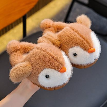 Cute Penguin Boys' Girls' Cotton Slippers 2025 New Winter Fashion Children's Eva Cotton Shoes Non Slip Warm Velvet Home Slippers