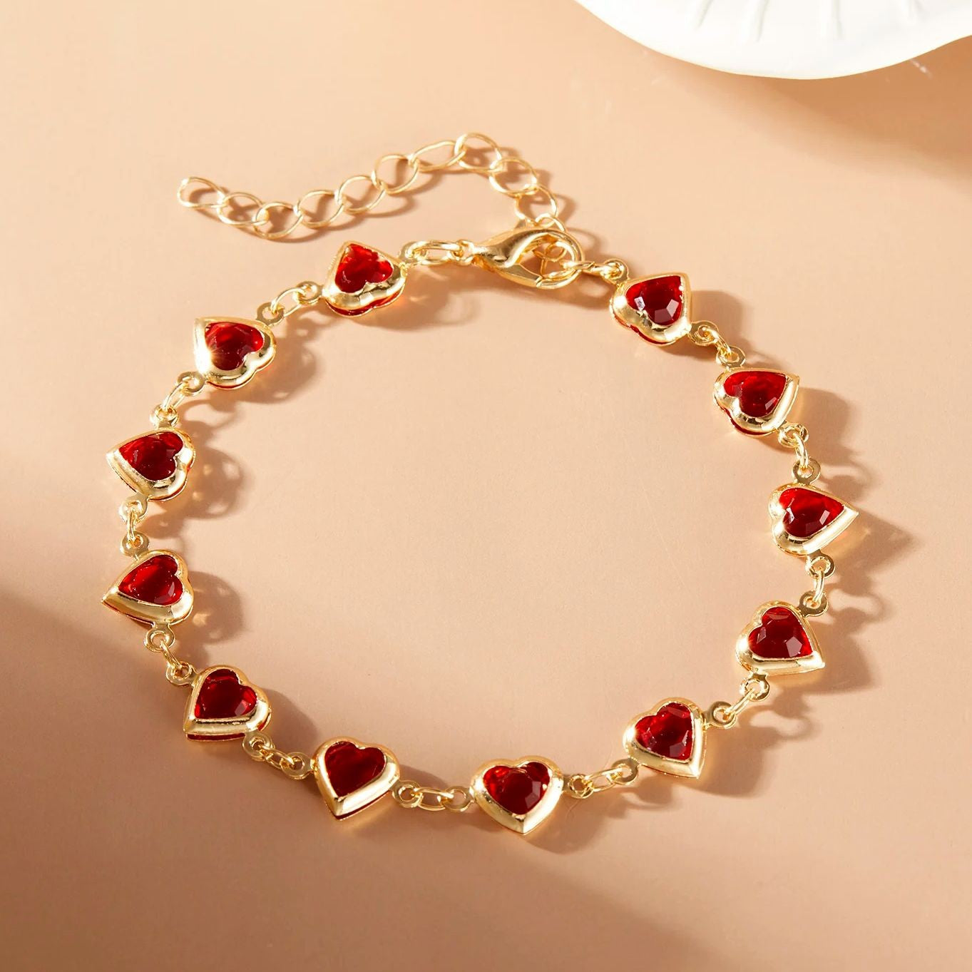 Pulseiras elegantes de corrente de metal com zircônia e cristal vermelho para mulheres, pulseiras coloridas de coração, joias de pulso, presente para festas de casamento e meninas