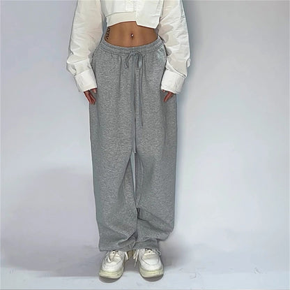 Casual Solid Sweatpants For Women High Waist Lace Up Loose Joggers Pant Classic Baggy Streetwear Female Sport Dance Trouser Y2K