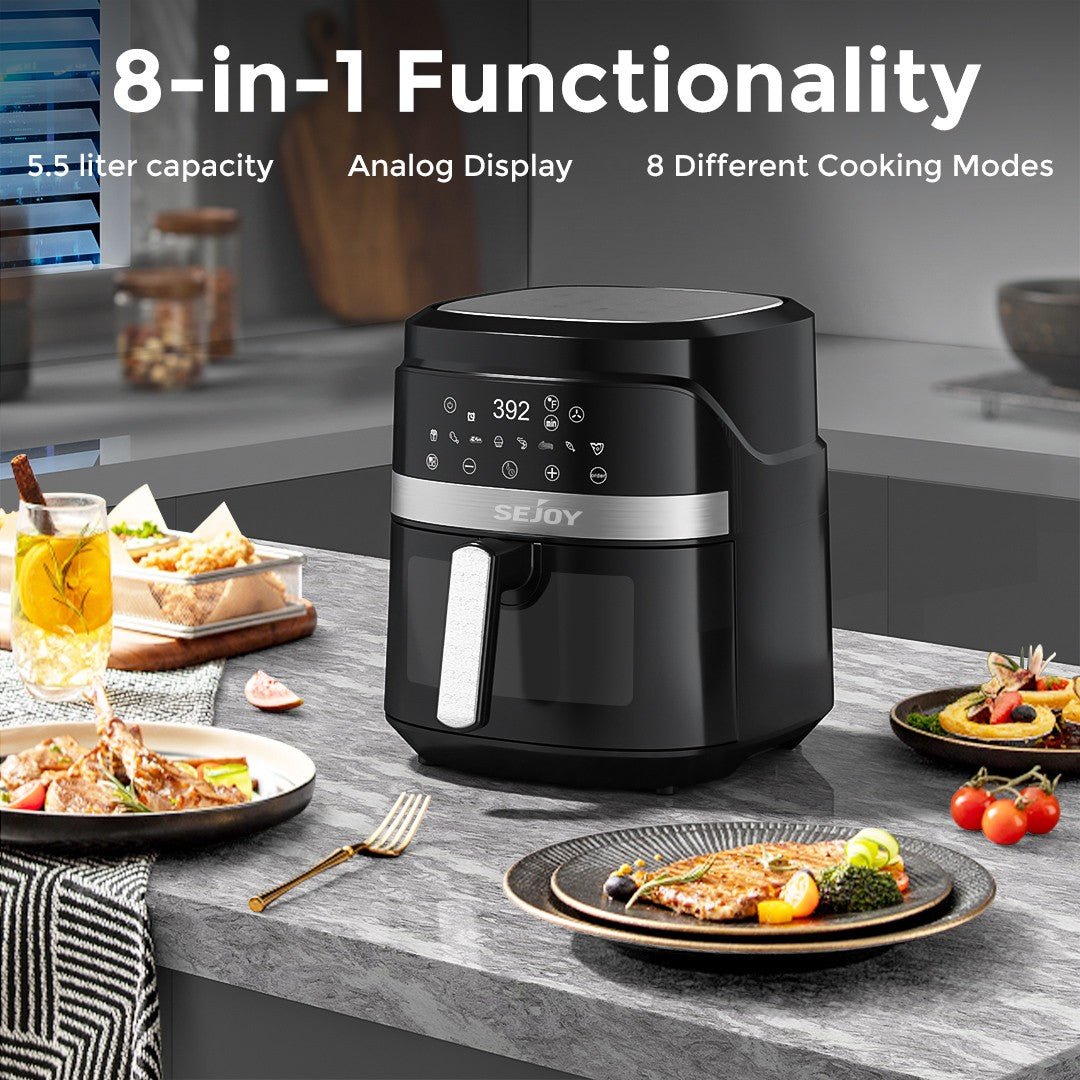Fritadeira de ar 8 em 1, 6 litros, Forno elétrico de fritura quente sem óleo, Assar, Grelhar, Cozer, Desidratar e Manter os alimentos aquecidos, 120V