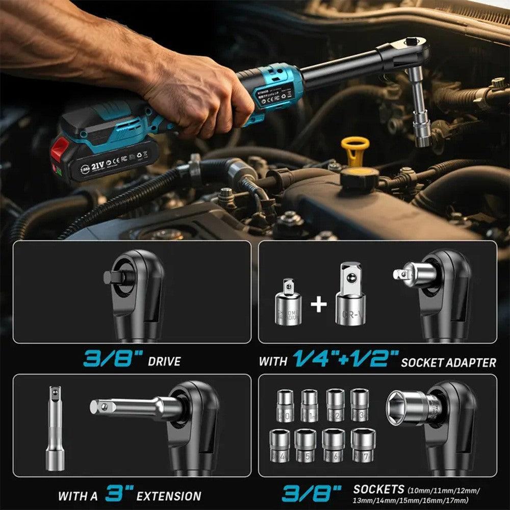 Chave Elétrica Sem Fio Seesii 3/8" 21V 80Nm 6,3'' Chave Catraca Elétrica Estendida Recarregável Ferramentas para Reparo Automotivo
