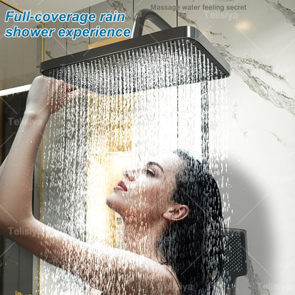 Conjunto de Chuveiro para Banheiro com Botões de Piano, Luz Ambiente, Display Digital, Pressurização e Ducha de Teto