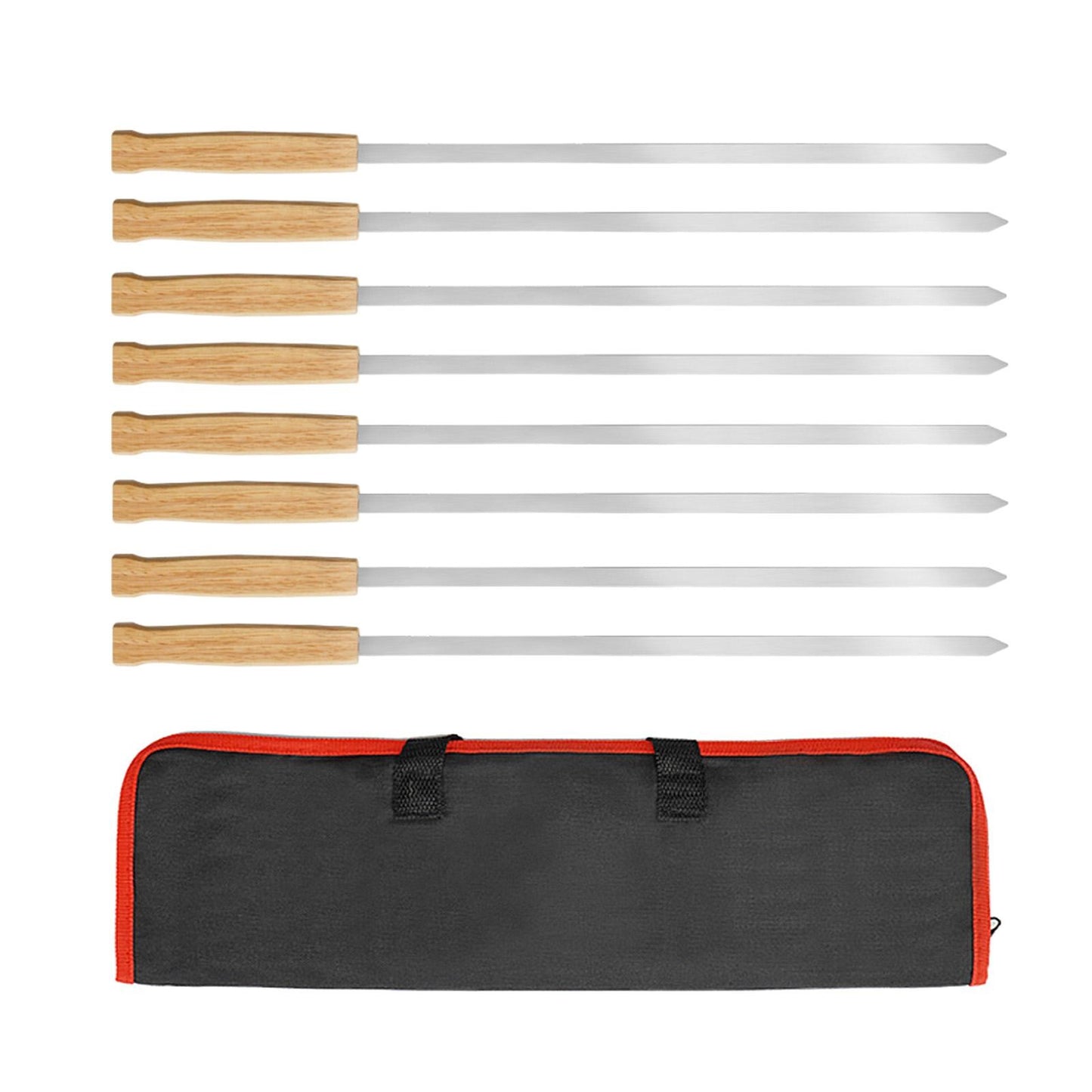 8 Pieces Barbecue Skewers Outdoor Cooking with Storage Pouch Reusable Kebab Skewers for BBQ Meats Grilling Prawn Seafood