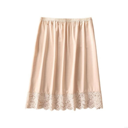 Y3NE Elastic Waist Knee Length Half Slips for Women Under Dresses Invisible Underskirt Basic Solid Color Lace Trim Petticoat