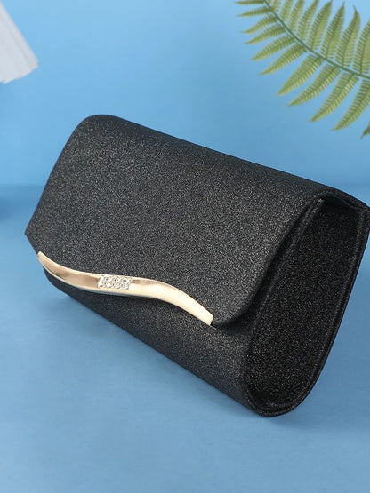 Fashionable Japanese and Korean style ladies' metal-edged elegant evening bag with glitter material high-end single-shoulder cr