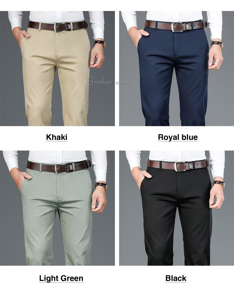 2023 Primavera Novas Calças Casuais Masculinas de Fibra de Bambu Estilo Clássico Negócios Moda Calças Cáqui Elásticas de Algodão Roupa Masculina de Marca