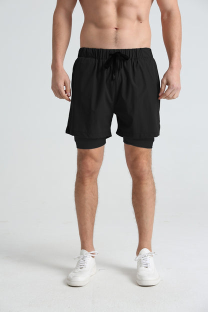 Men's sports double-deck shorts Fitness Quick Dry Training Shorts Casual 2 In 1 Multi-pocket sweatpants Men Gyms Running shorts