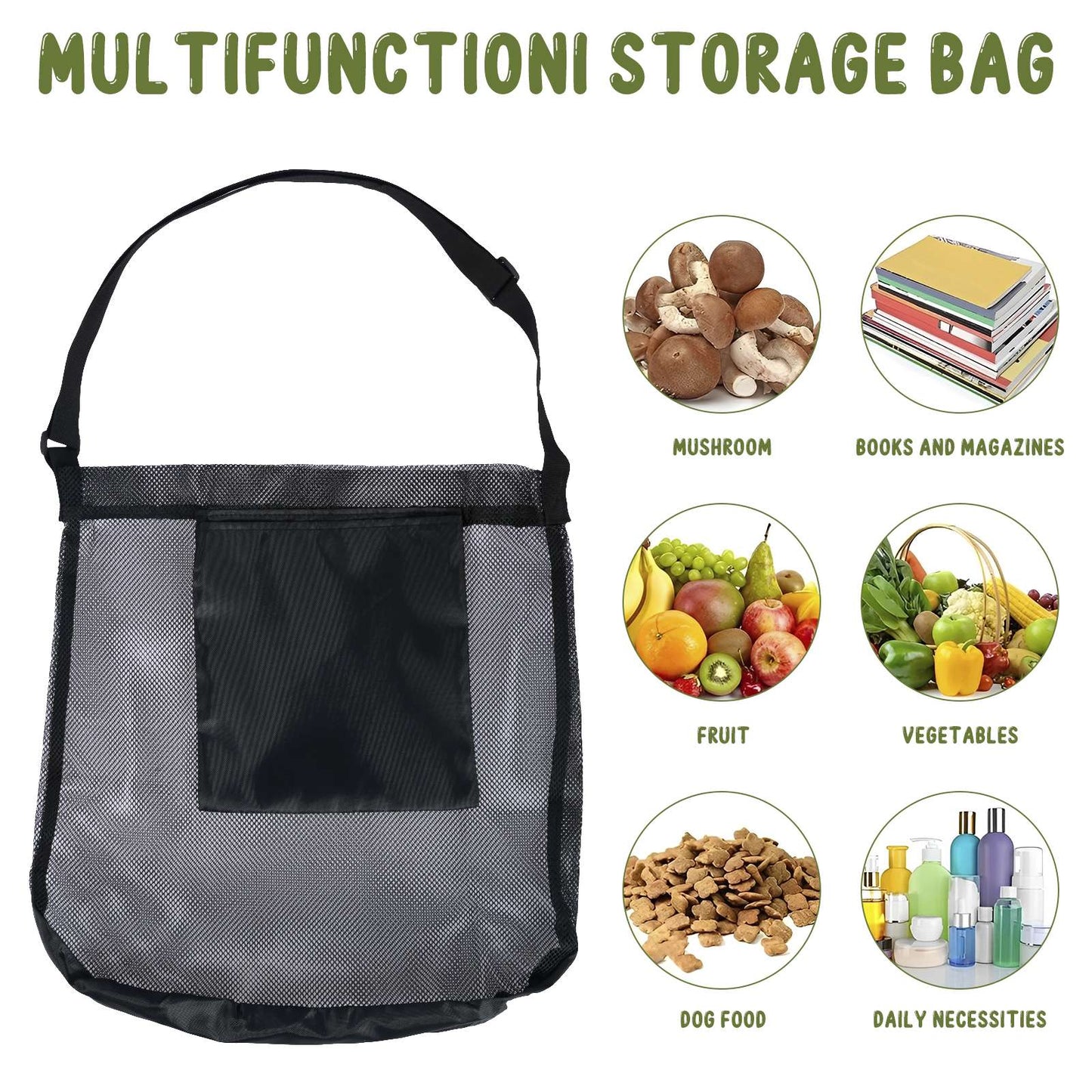 1/2Pcs Multipurpose Storage Bag Mesh Mushroom Foraging Bag With Adjustable Shoulder Strap Large Capacity Outdoor Shopping Pouch