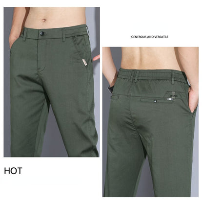 2024 Summer Thin Men Straight Casual Men's Pants Slim Stretch Elastic Waist Male Trousers Solid Color Brand Clothing Coffee