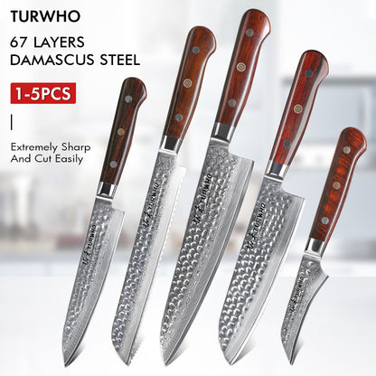 TURWHO 1-5 PEÇAS Facas Santoku Japonesas Facas de Chef Faca de Pão Aço Damasco de Alto Carbono 67 Camadas Conjunto de Facas Profissionais para Cozinha