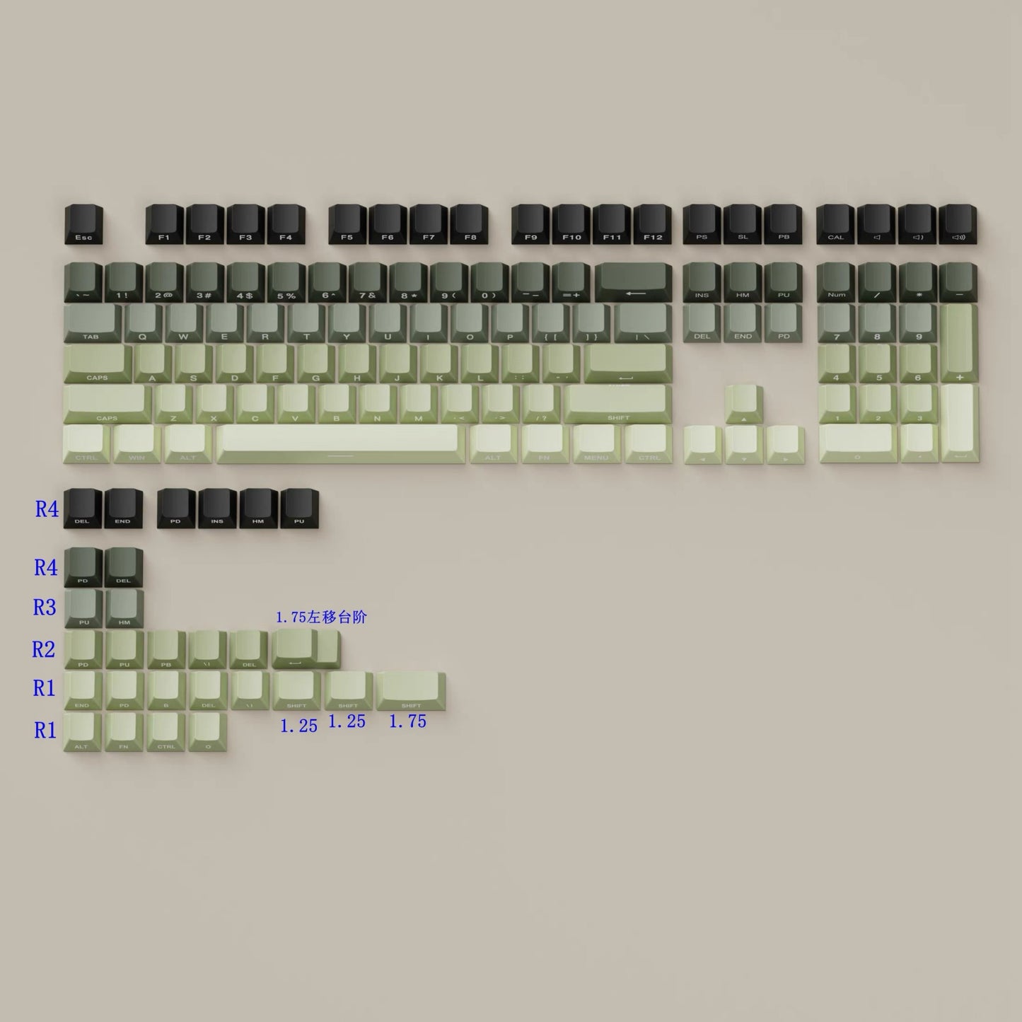 Novas Teclas 133 Gradiente Verde Shine Through Keycaps Impressão Lateral PBT Keycap Perfil Cherry Double Shot para Teclados Mecânicos
