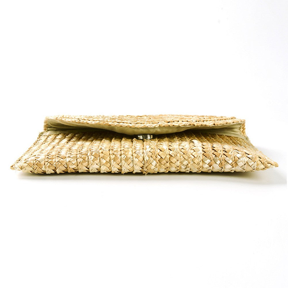 Wheat Straw Woven Clutch Handmade Beach Clutch Lady Wallet Casual Purse Bag Summer Beach Travel Envelope Handbags