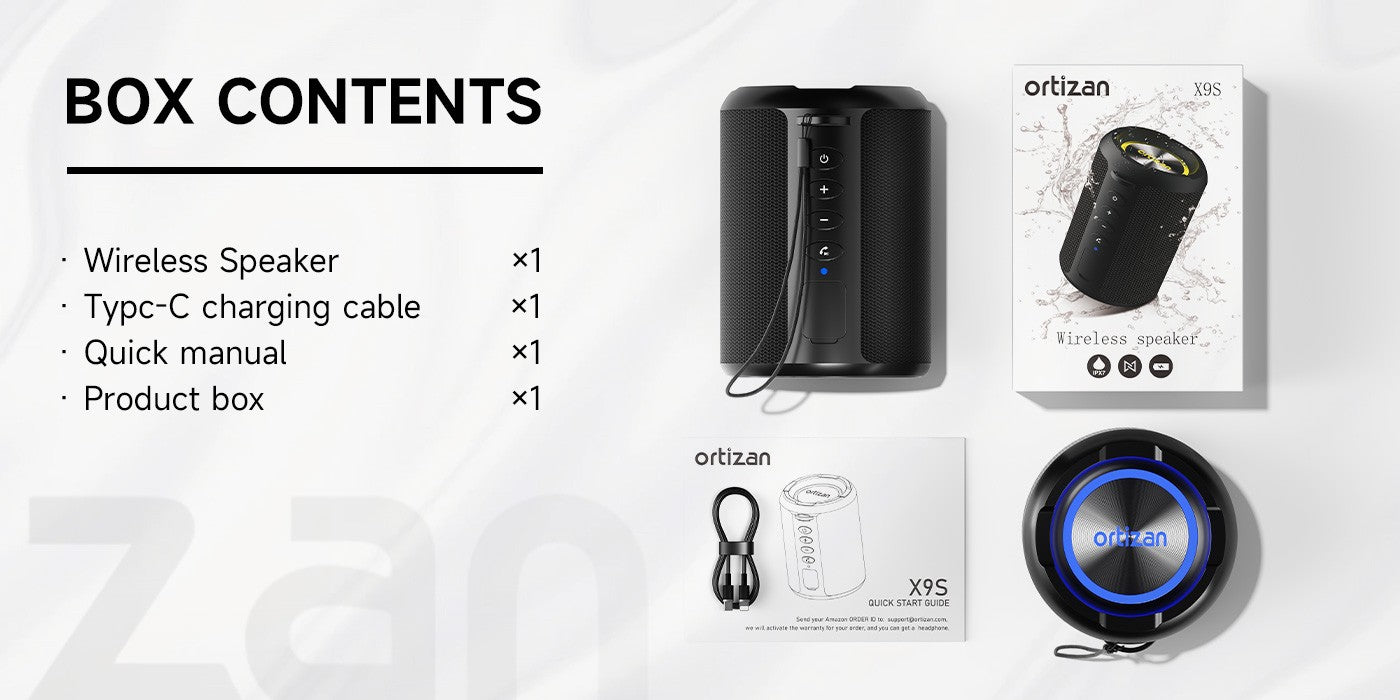 Ortizan X9S Caixa de Som Portátil Bluetooth, Som Alto HD com Reforço de Graves, Caixa de Som Sem Fio com Luz LED, À Prova D'água IPX7, Alto-falante de 15W