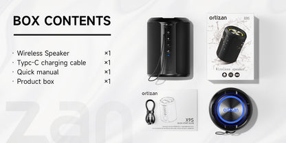 Caixa de Som Bluetooth Sem Fio Ortizan X9S, IPX7 à Prova D'água, Luzes RGB