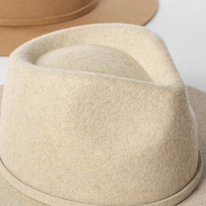 Chapéu Fedora de Feltro 100% Lã Australiana com cinto de feltro e aba larga de design moderno