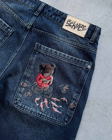 Fashion Cherry Blossom Pocket Embroidery Jeans Shorts Men Women Retro Baggy Black Denim Short Y2k Jorts Hip Hop Streetwear Pants