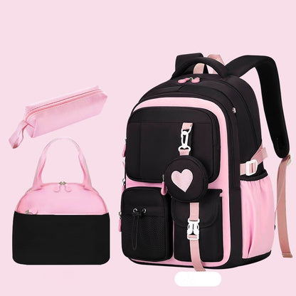 Mochila Escolar Estojo Lancheira Love Pattern Três Peças Tecido Nylon Impermeável Menino Menina Adolescentes Mochila Tendência