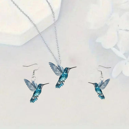 1 set of elegant and stylish acrylic colorful honey-sucking bird necklace earrings set with multi-color wing design, suitable fo