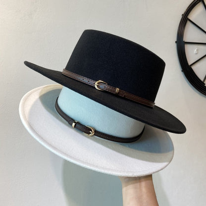 Chapéu Fedora de Lã Feminino com Fivela Decorada Aba Reta Feltro Retrô Jazz Boné Inverno Outono Quente Estilo Britânico Boater