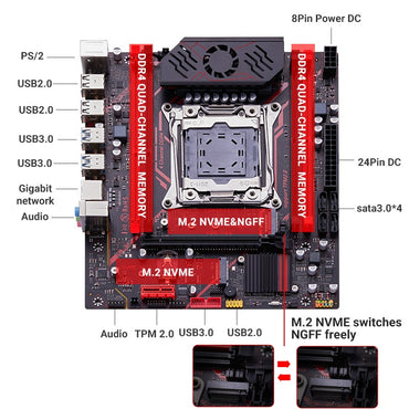 Kit Placa Mãe QIYIDA X99 H9S Com Processador Xeon E5 2630 V4 LGA2011-3 Memória RAM DDR4 16GB ECC REG NVME M.2 Interface TPM 2.0 SATA3
