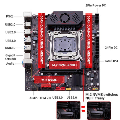 Kit Placa Mãe QIYIDA X99 H9S Com Processador Xeon E5 2630 V4 LGA2011-3 Memória RAM DDR4 16GB ECC REG NVME M.2 Interface TPM 2.0 SATA3
