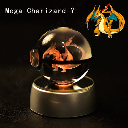 Pokemon Crystal Ball 3D Pikachu Mewtwo Mew Gengar Night Light Lamp Base Pokeball Crystal Pokemon Glass Ball Figure Presente de Aniversário