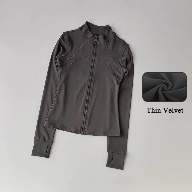 Women's High-End Velvet Yoga Jacket Stand Collar Long Sleeve Fitness Running Training Top for Autumn Winter Sports