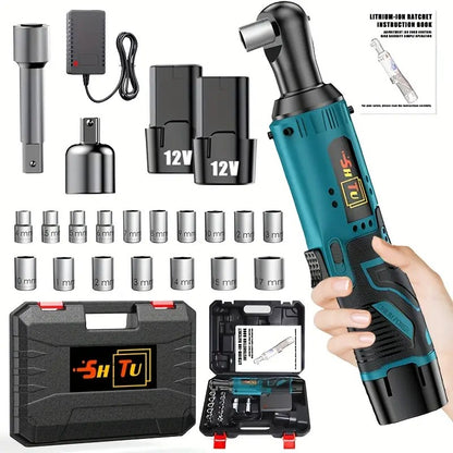 Conjunto de chave catraca elétrica sem fio, chave catraca elétrica sem escova, kit de catraca sem fio 12V, parafuso e porca para reparo automotivo