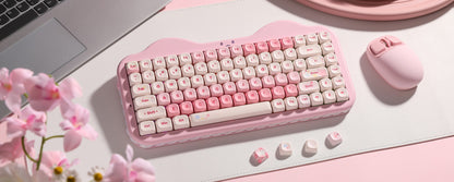Teclado Mecânico Sem Fio Rosa YUNZII C75, Teclado RGB Hotswap Cremoso 75%, Suporte Gasket Design Cute Cake para Win/Mac/Gaming