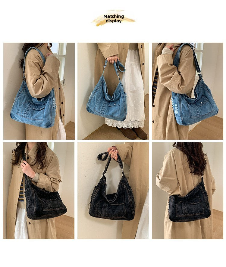 New Denim Shoulder Bag Women Fashion Large Capacity Casual Tote Handle Bag for School Comfortable and Versatile Commute Bag