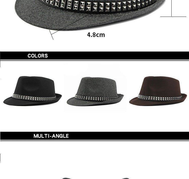 British Retro Jazz Hat Men's Autumn New Black Gentleman Hat Hip-hop Rivet Top Hat Women's Performance Hats