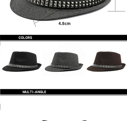 British Retro Jazz Hat Men's Autumn New Black Gentleman Hat Hip-hop Rivet Top Hat Women's Performance Hats