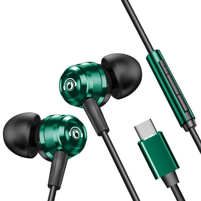 Fones de ouvido com fio J109, qualidade de som superior, fones de ouvido intra-auriculares com conector tipo C e 3,5 mm, fones de ouvido estéreo HiFi de metal com microfone