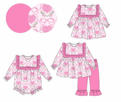 Boutique Sweetheart Love Bows Little Girls Outfits Baby Bubble Romper Sibling Matches Sister Baby Clothes Suit
