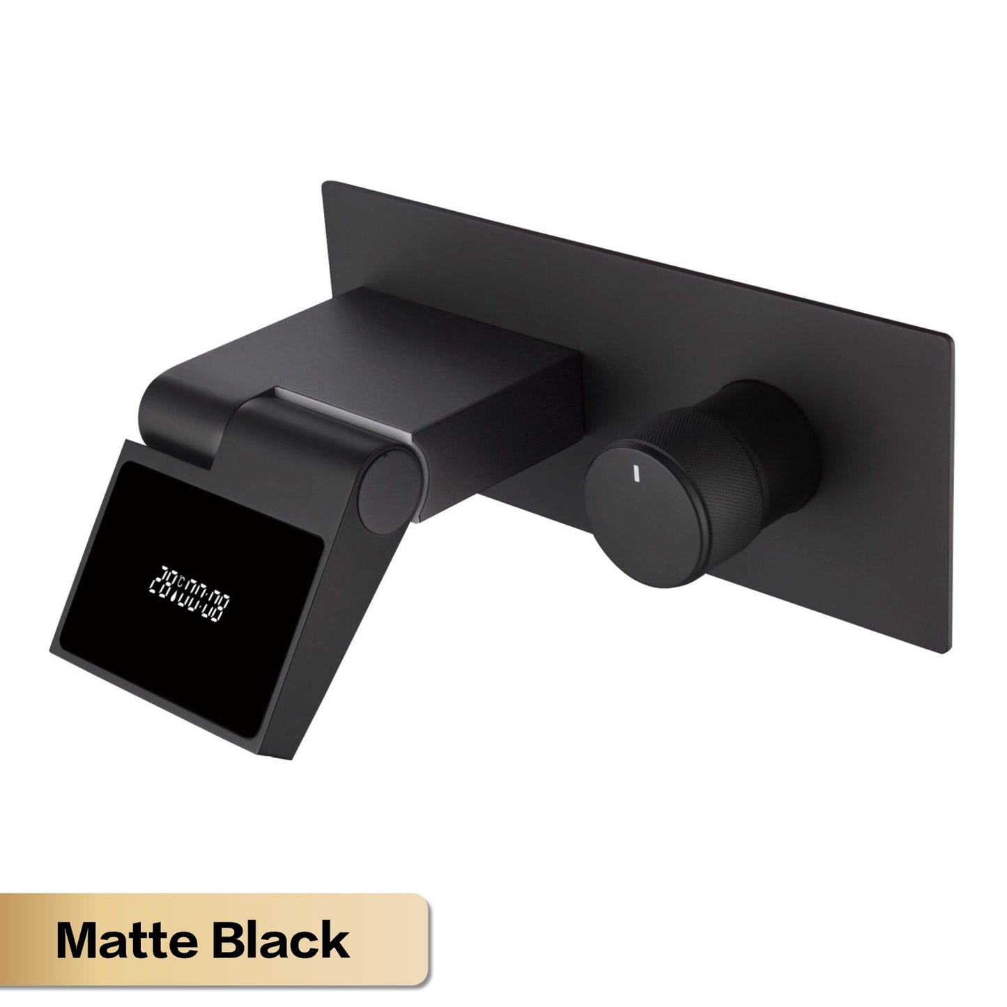 Torneira de banheiro de parede luxuosa de latão cinza chumbo com visor digital LED, misturador monocomando de água quente e fria embutido.