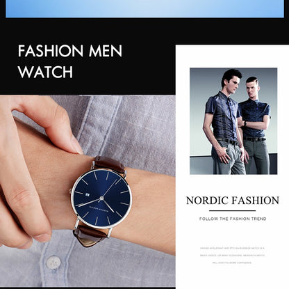 Classic Bauhaus Design Men Watch Dark Blue  Japan Quartz Waterproof Stainless Steel Fashion Business Calendar Ultra Thin Watches