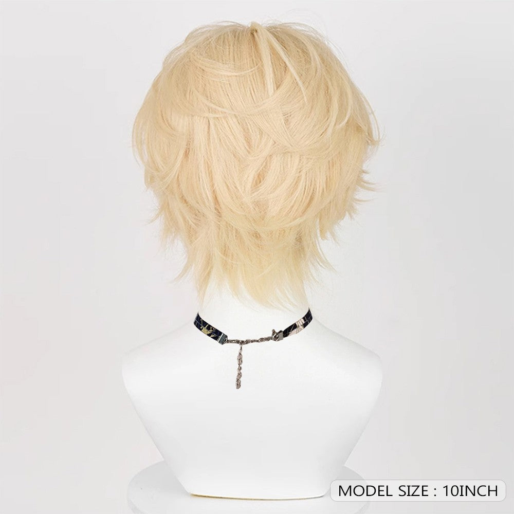 Blonde Men Cosplay Short Synthetic Straight Wigs Middle Part Anime Game Fluffy Wig Heat Resistant for Daily Party