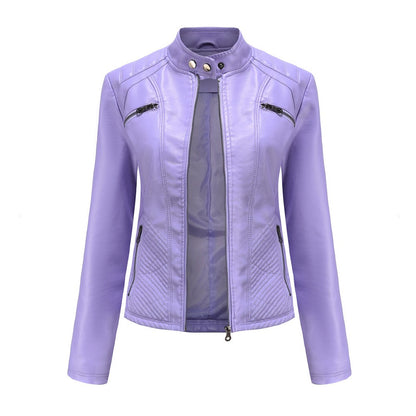 Lavender Purple Women's Long Sleeve PU Jacket, Fashion Motorcycle Leather Jackets, Red Coat, Black Outerwear.